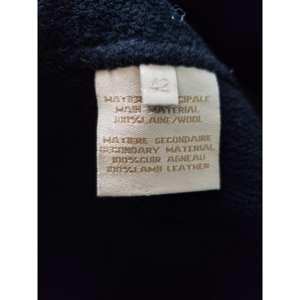 Apostrophe Womens‎ 42 L 100% Wool Coat Belted Lambskin Leather Pockets Dark Navy - Picture 13 of 13